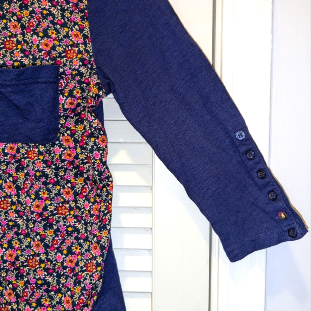 Anthropologie Postmark Women's Navy Pink Floral Plaid Stretchy Boho Top Sz Small - Picture 5 of 11
